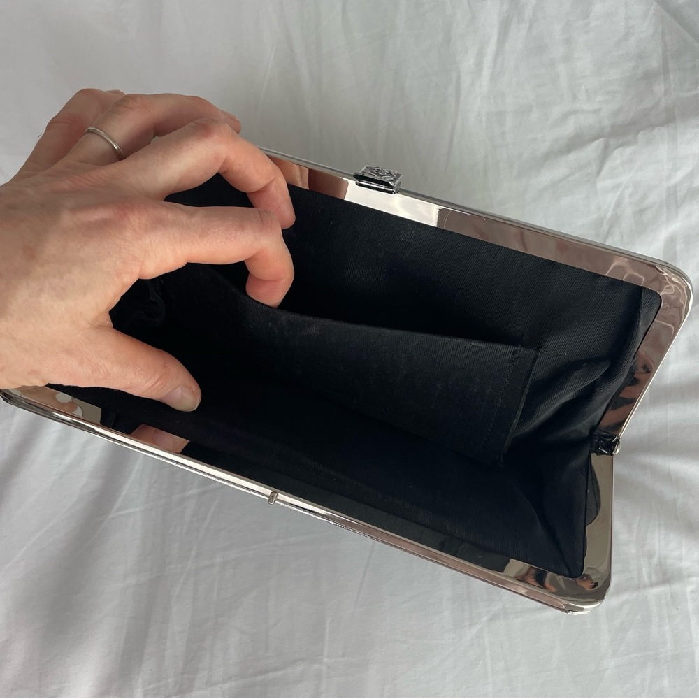 Vintage Black Patent Leather Vinyl Floral Clutch Evening Bag - Picture 8 of 13
